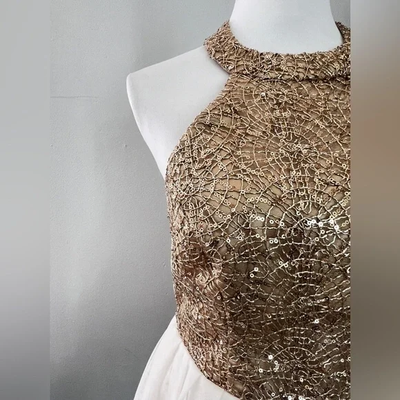 wedding dress with gold detail DreamDress By PMN Katerina Mermaid Wedding Dress Gown Plunging Open Back Floral Embellisment Beaded Lace Cathedral